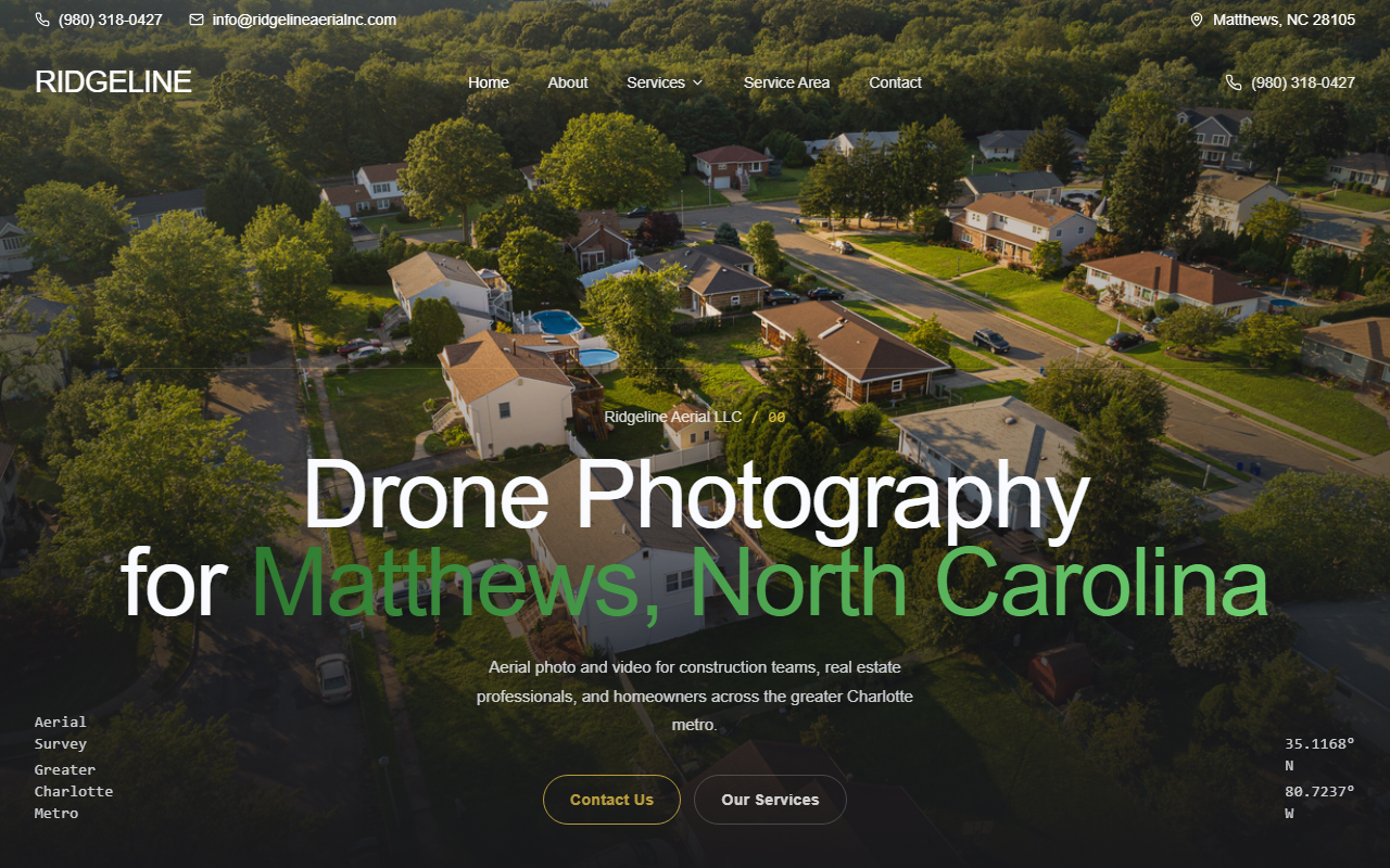 Ridgeline Aerial LLC website screenshot