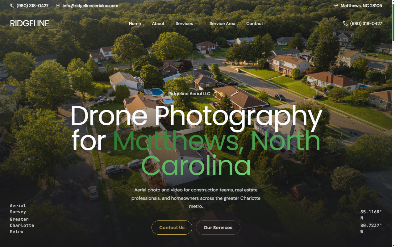 Ridgeline Aerial LLC website screenshot
